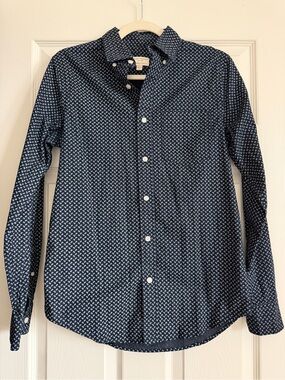 Club Monaco Navy Patterned Long-Sleeve Button-Down Shirt